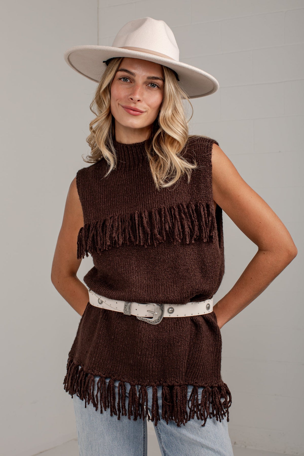 Western Skies Brown Fringe Sweater