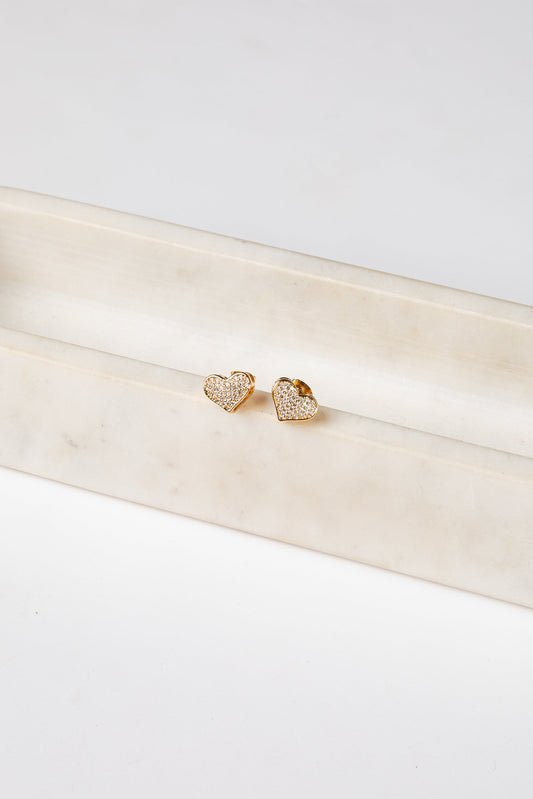 Zaria Gold Heart Rhinestone Stud Earrings