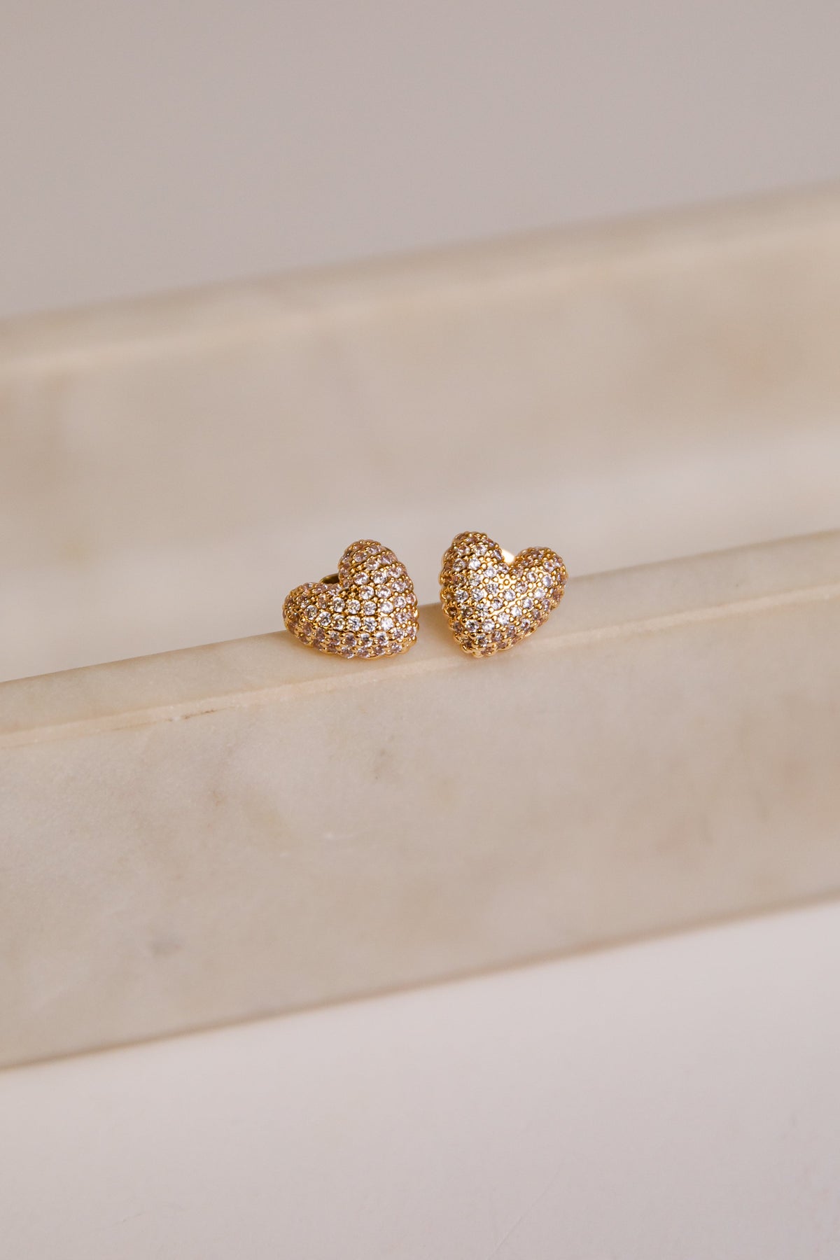Zara Rhinestone Gold Heart Stud Earrings