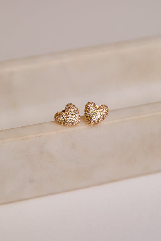 Zara Rhinestone Gold Heart Stud Earrings