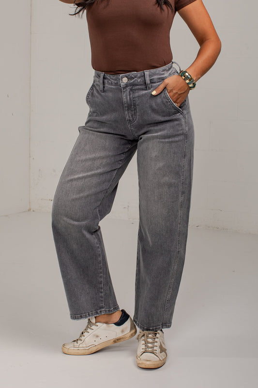 Emily Grey High Rise Wide Leg Jeans