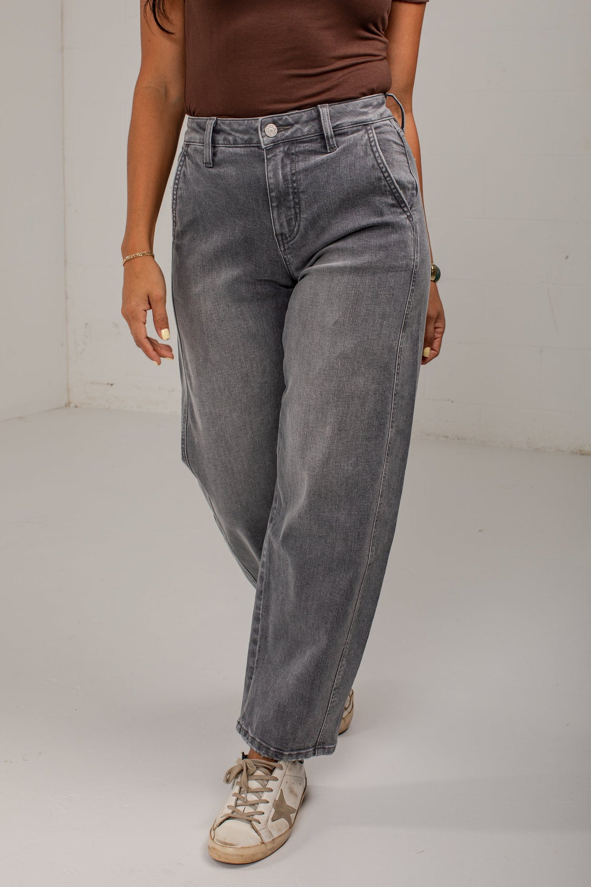 Emily Grey High Rise Wide Leg Jeans