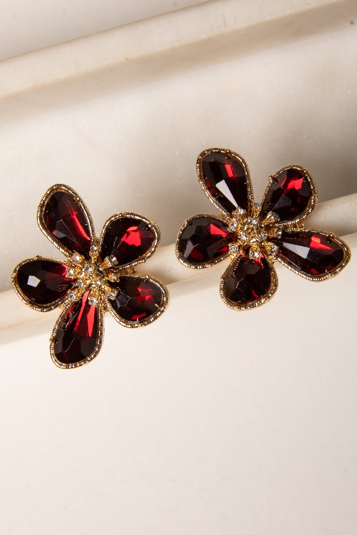 FINAL SALE - Hannah Red Flower Statement Earrings