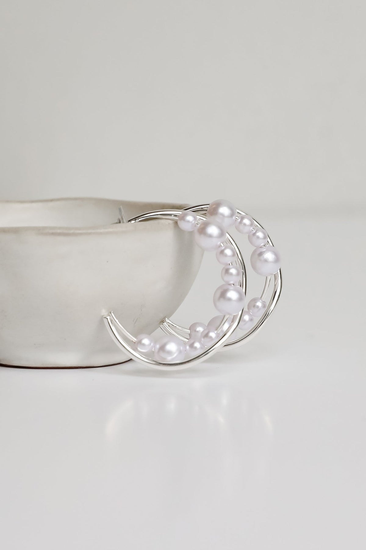 Aiden Silver Pearl Double Hoop Earrings