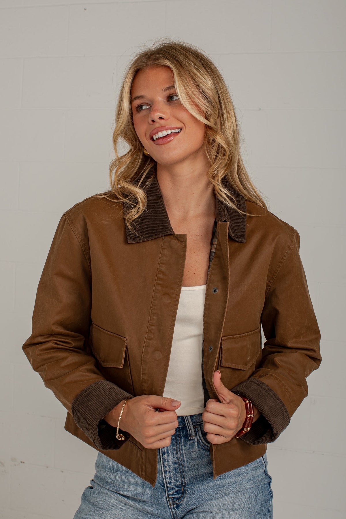 Uptown Weekend Brown Contrast Collar Jacket
