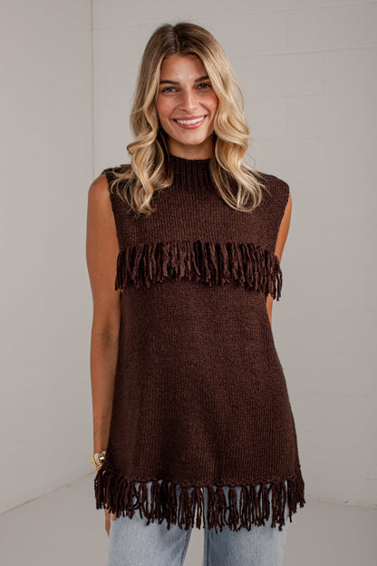 Western Skies Brown Fringe Sweater