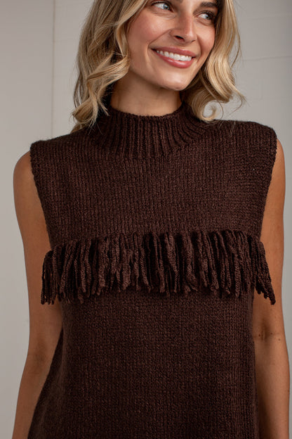 Western Skies Brown Fringe Sweater
