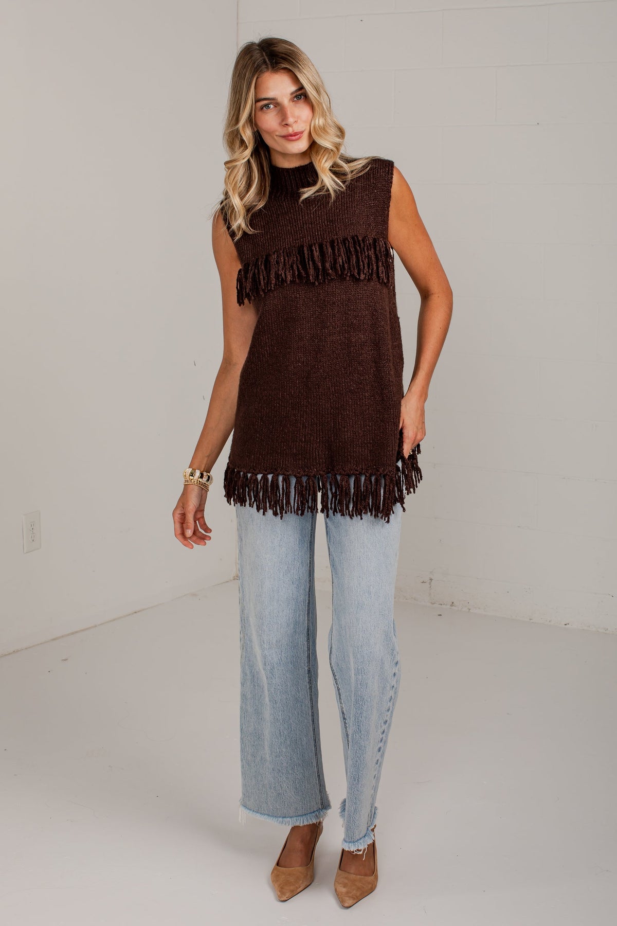 Western Skies Brown Fringe Sweater