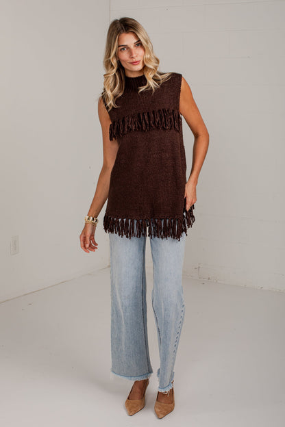 Western Skies Brown Fringe Sweater
