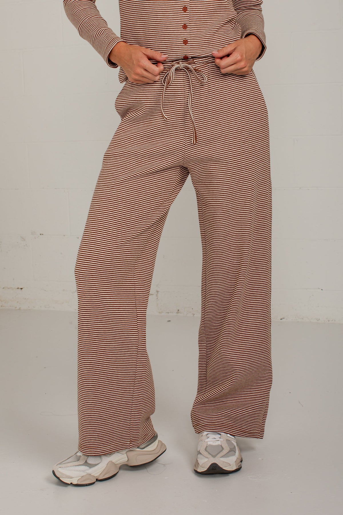 Coffee Break Brown Stripe Wide Leg Pants