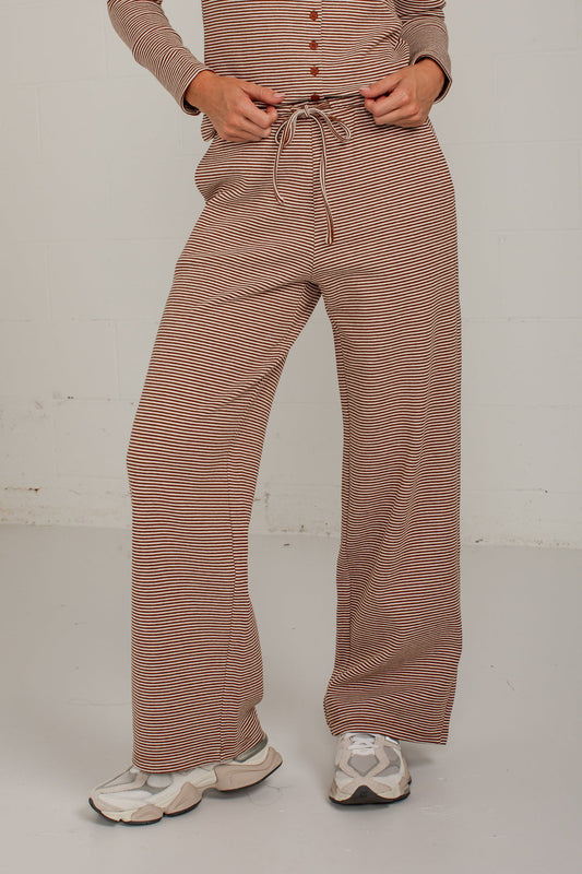 Coffee Break Brown Stripe Wide Leg Pants
