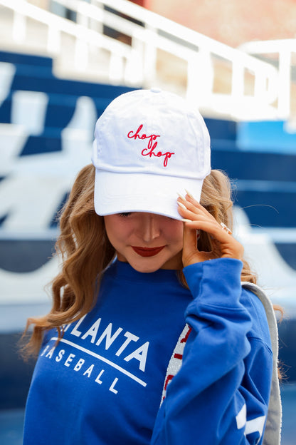 White Chop Chop Script Embroidered Hat