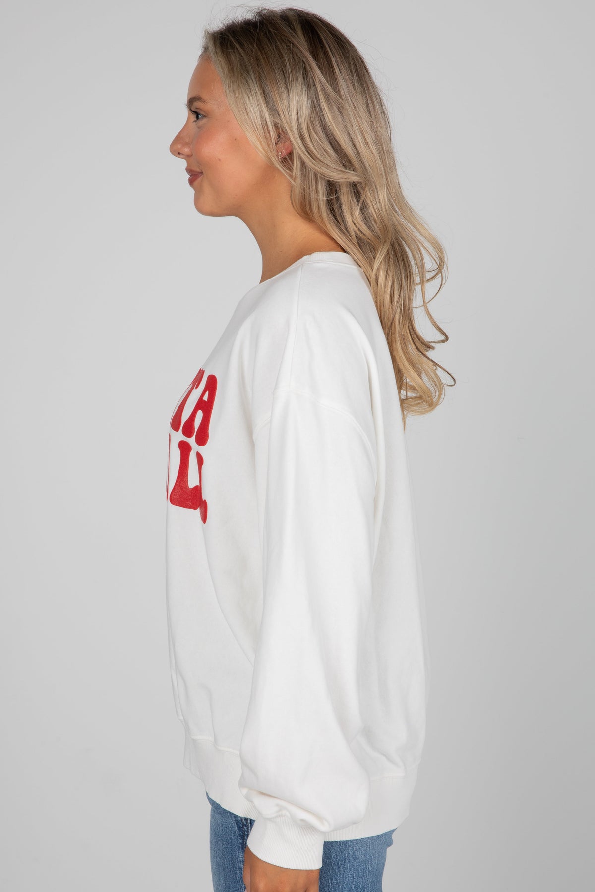 White Atlanta Baseball Bubble Letter Sweatshirt
