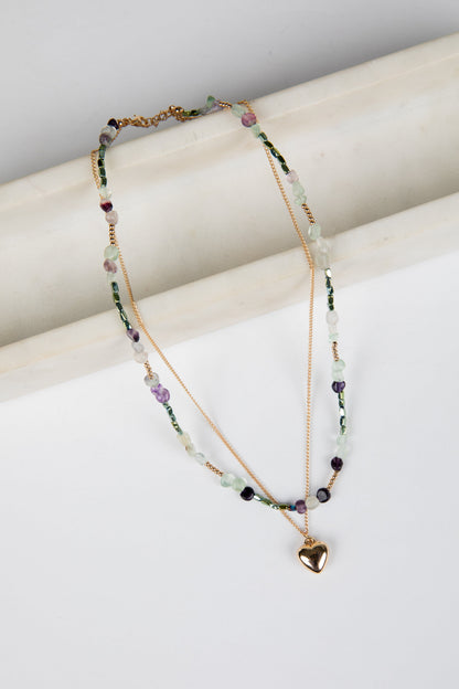 Zoe Gold Beaded Heart Charm Layered Necklace