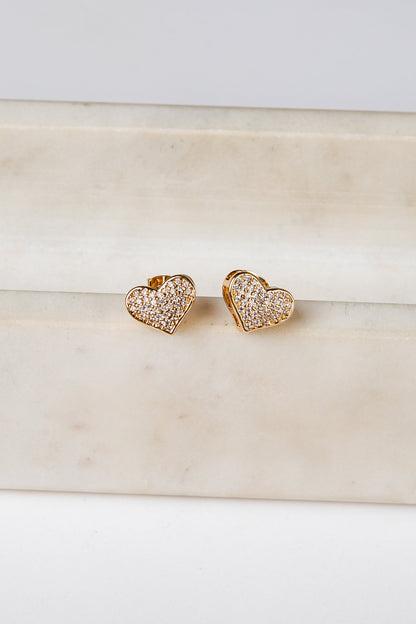 Zaria Gold Heart Rhinestone Stud Earrings
