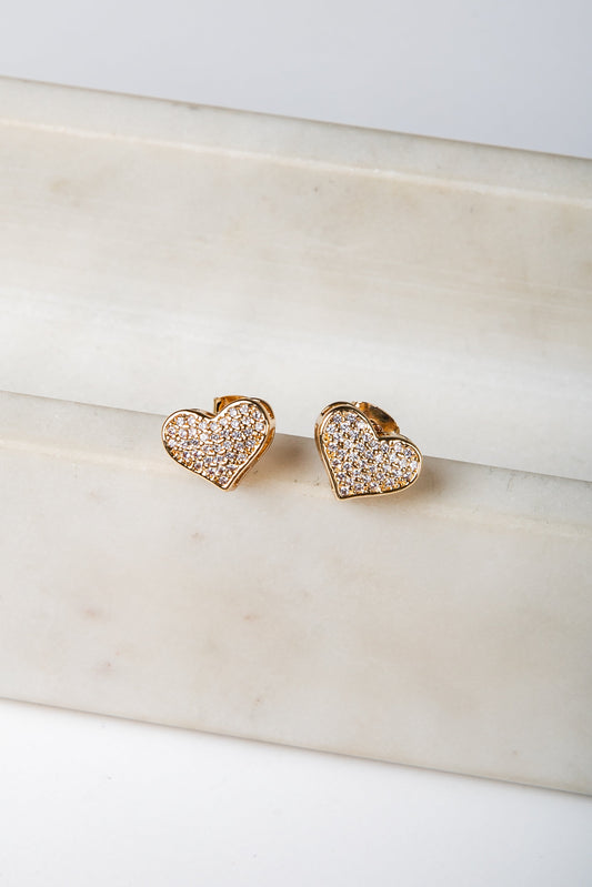 Zaria Gold Heart Rhinestone Stud Earrings