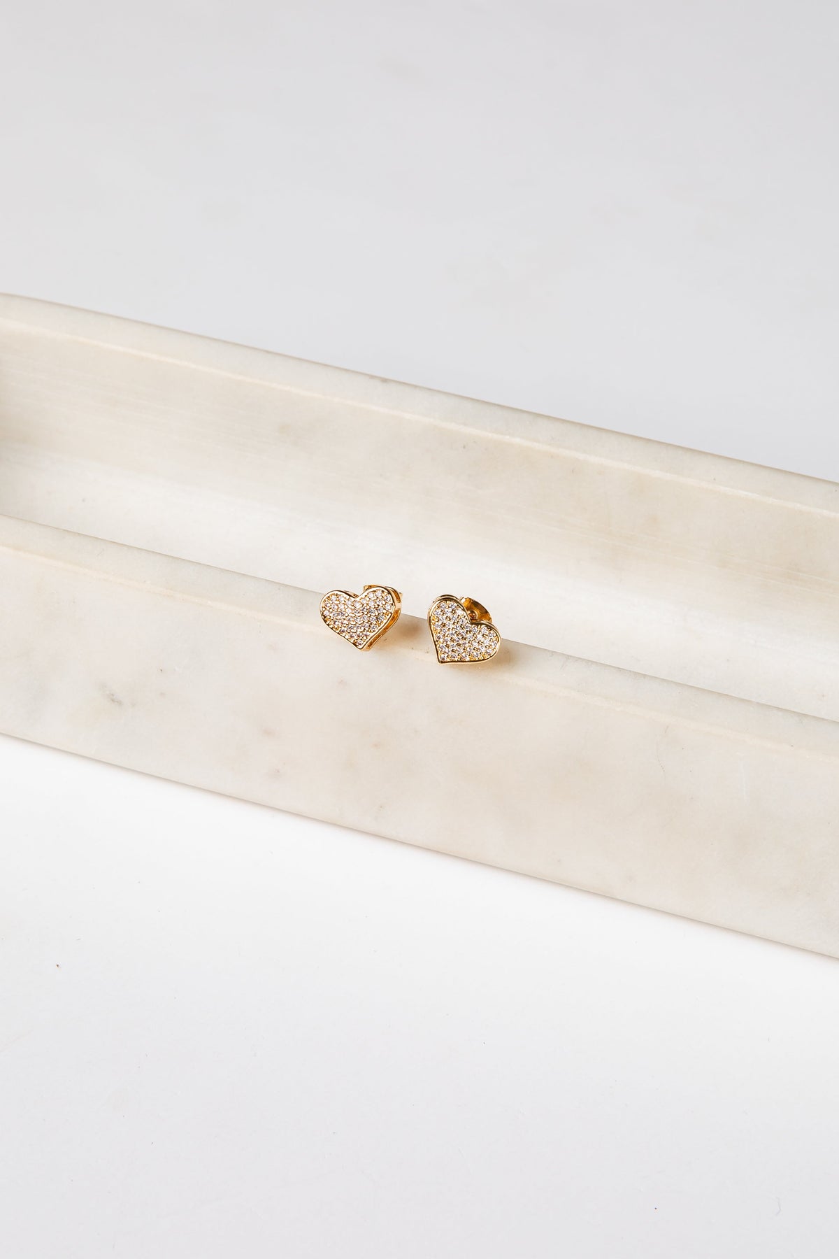 Zaria Gold Heart Rhinestone Stud Earrings