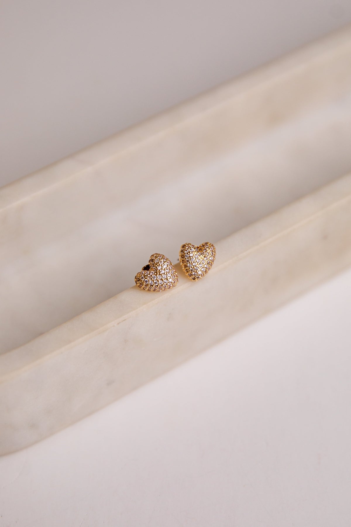 Zara Rhinestone Gold Heart Stud Earrings