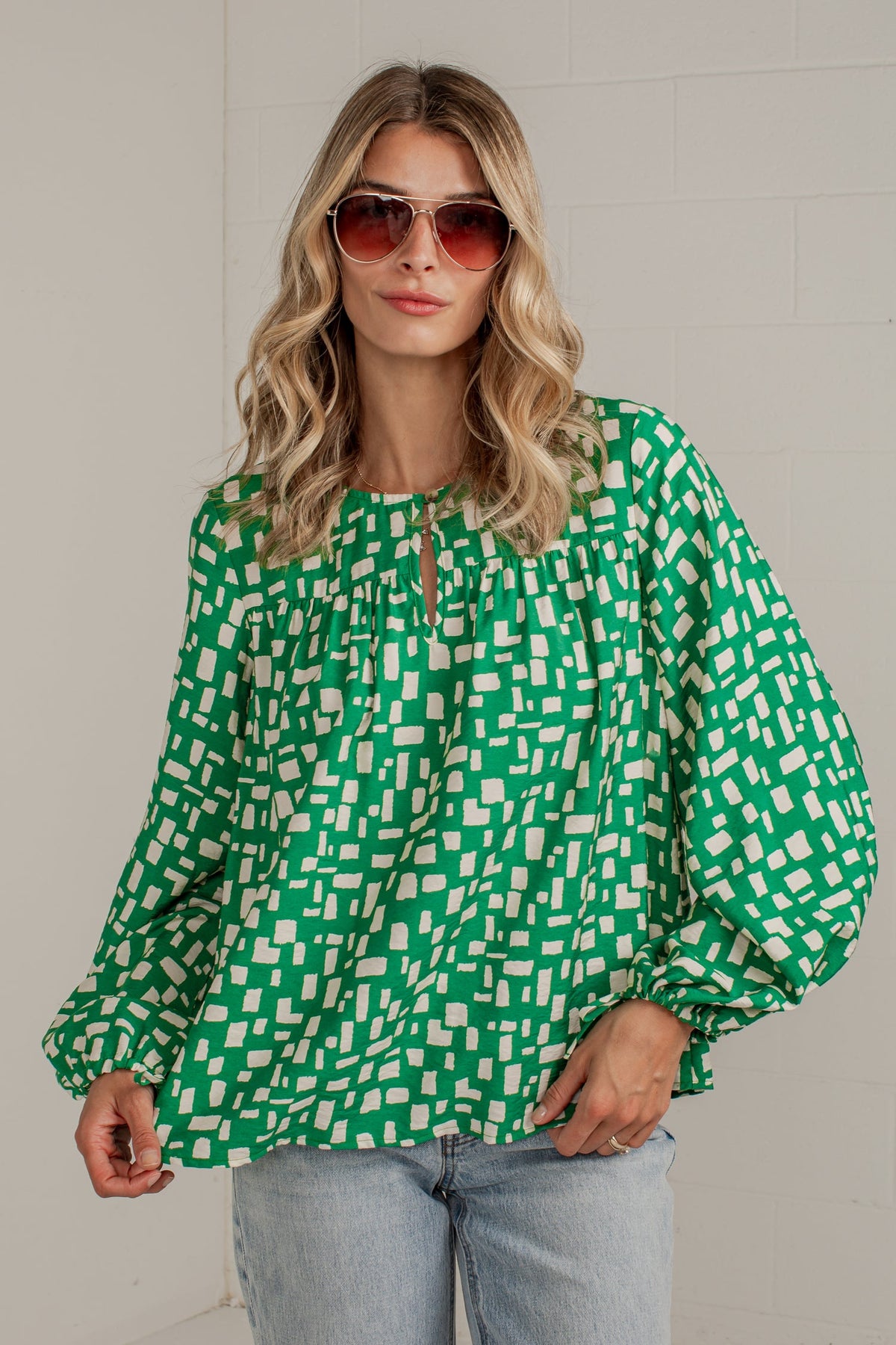 Start The Day Green Printed Blouse