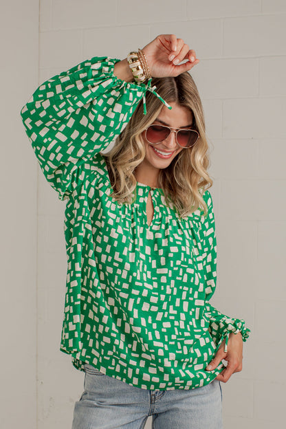 Start The Day Green Printed Blouse