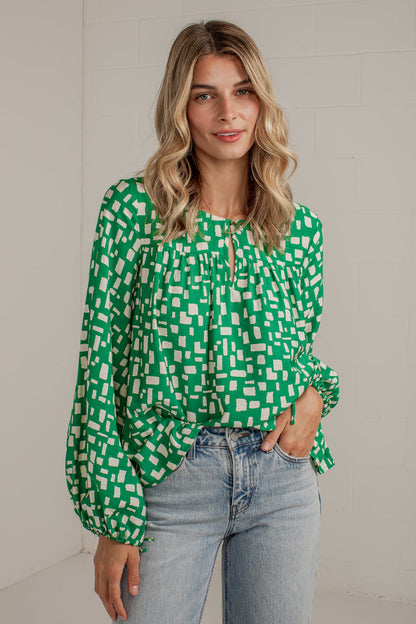 Start The Day Green Printed Blouse