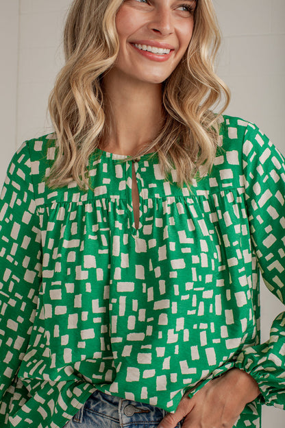 Start The Day Green Printed Blouse