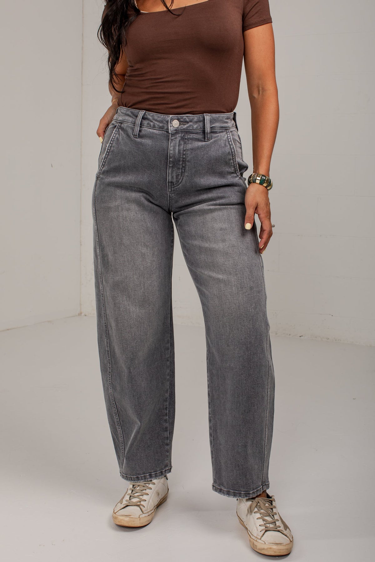 Emily Grey High Rise Wide Leg Jeans
