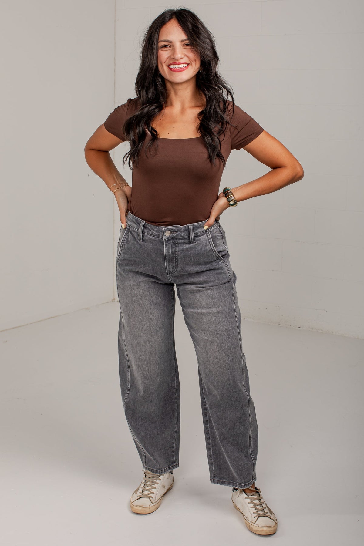Emily Grey High Rise Wide Leg Jeans