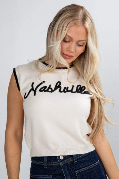 Ivory Nashville Script Sweater Vest