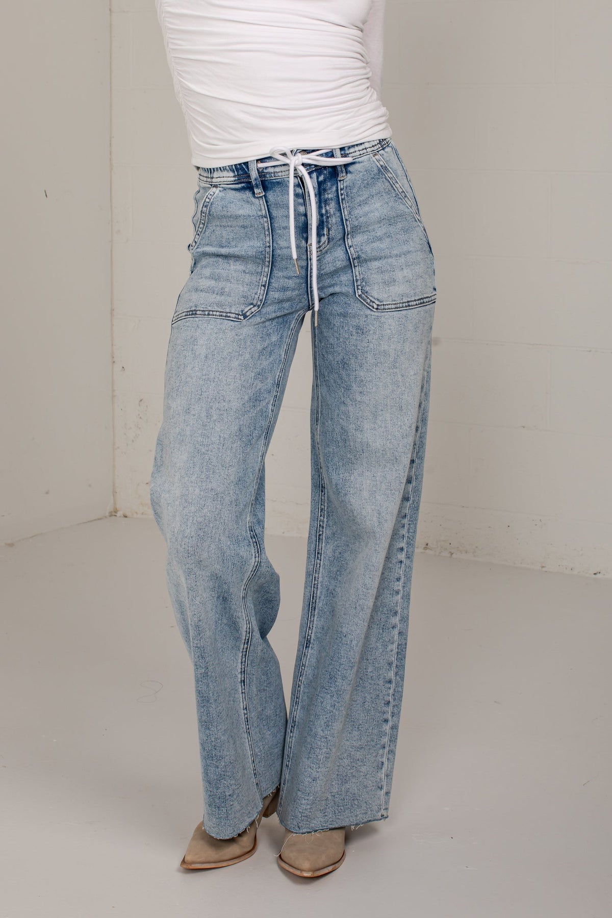 Kenna High Rise Drawstring Wide Leg Jeans