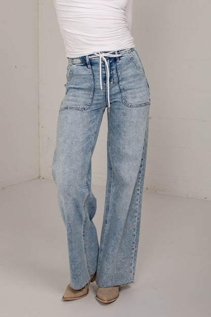 Kenna High Rise Drawstring Wide Leg Jeans