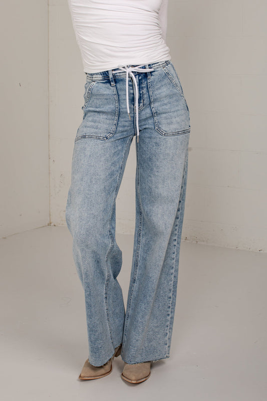Kenna High Rise Drawstring Wide Leg Jeans