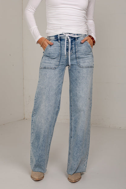 Kenna High Rise Drawstring Wide Leg Jeans