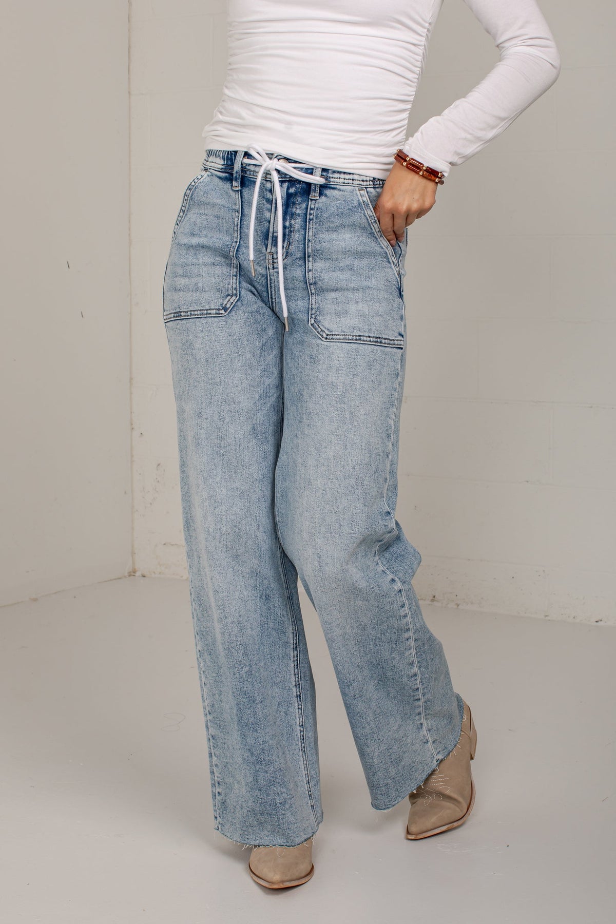 Kenna High Rise Drawstring Wide Leg Jeans