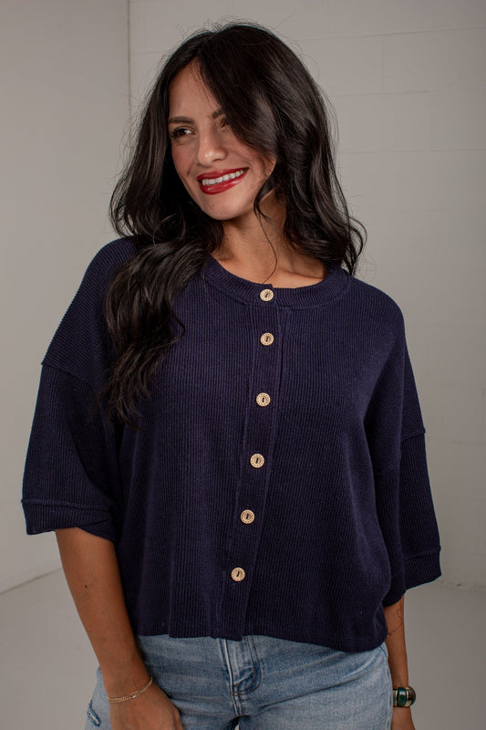 Polished Plans Button Front Knit Top