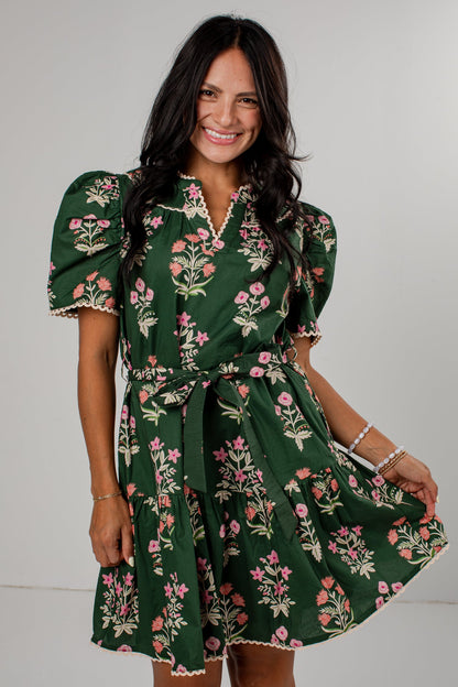 Wildflower Weekend Olive Floral Mini Dress
