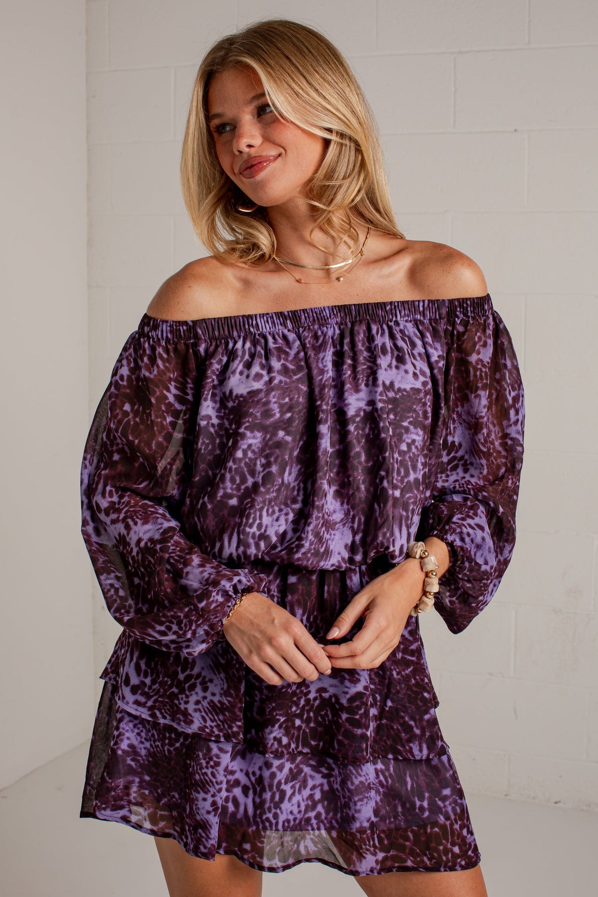 Collected Moments Purple Printed Mini Dress