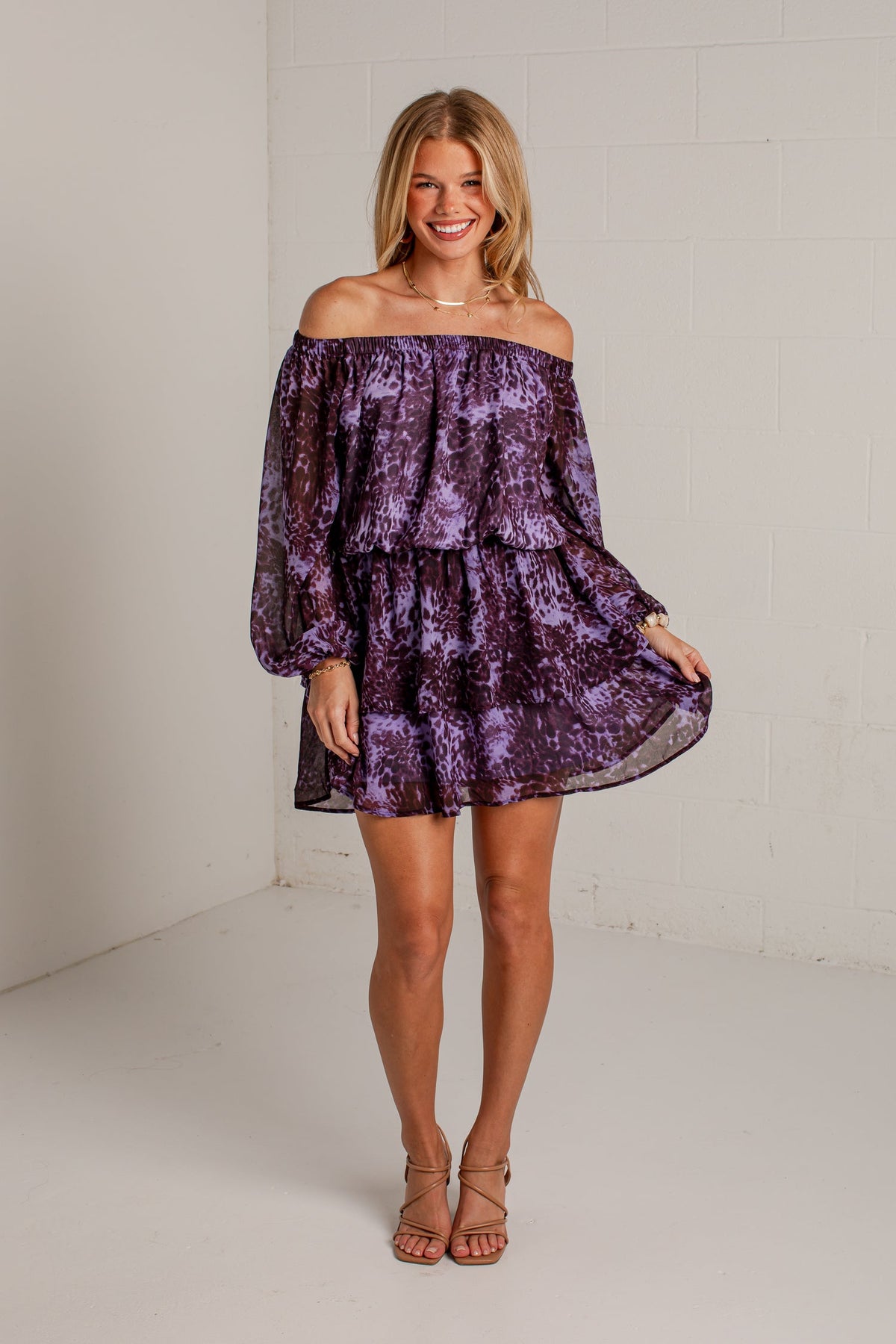 Collected Moments Purple Printed Mini Dress