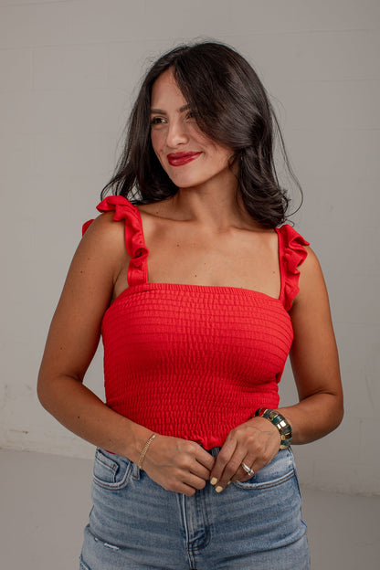 Center Stage Smocked Ruffle Tank