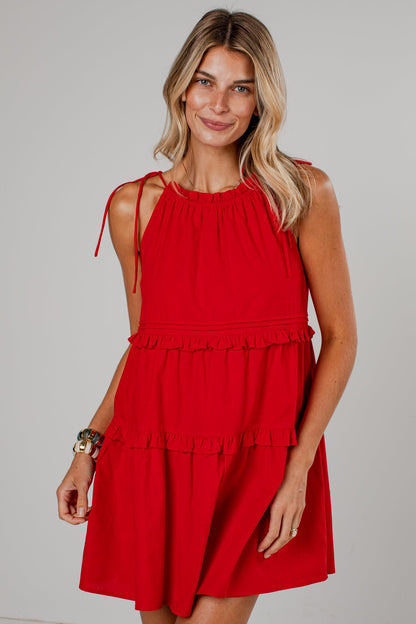 Adorably Flirty Red Tiered Mini Dress