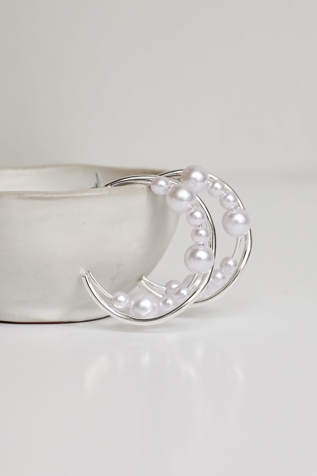 Aiden Silver Pearl Double Hoop Earrings