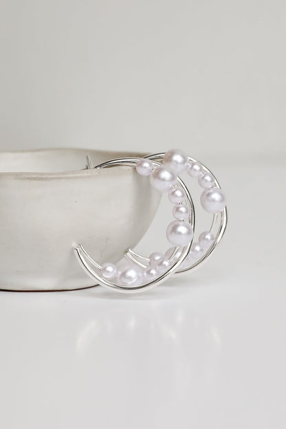 Aiden Silver Pearl Double Hoop Earrings