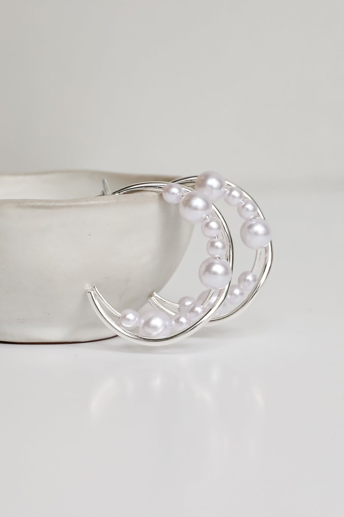Aiden Silver Pearl Double Hoop Earrings