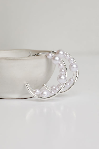 Aiden Silver Pearl Double Hoop Earrings