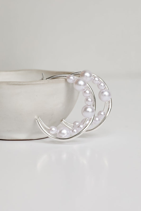 Aiden Silver Pearl Double Hoop Earrings