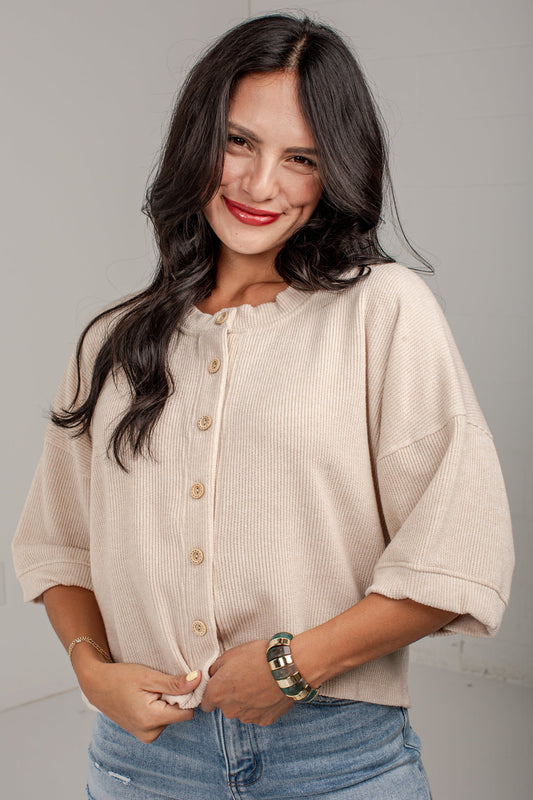 Polished Plans Button Front Knit Top